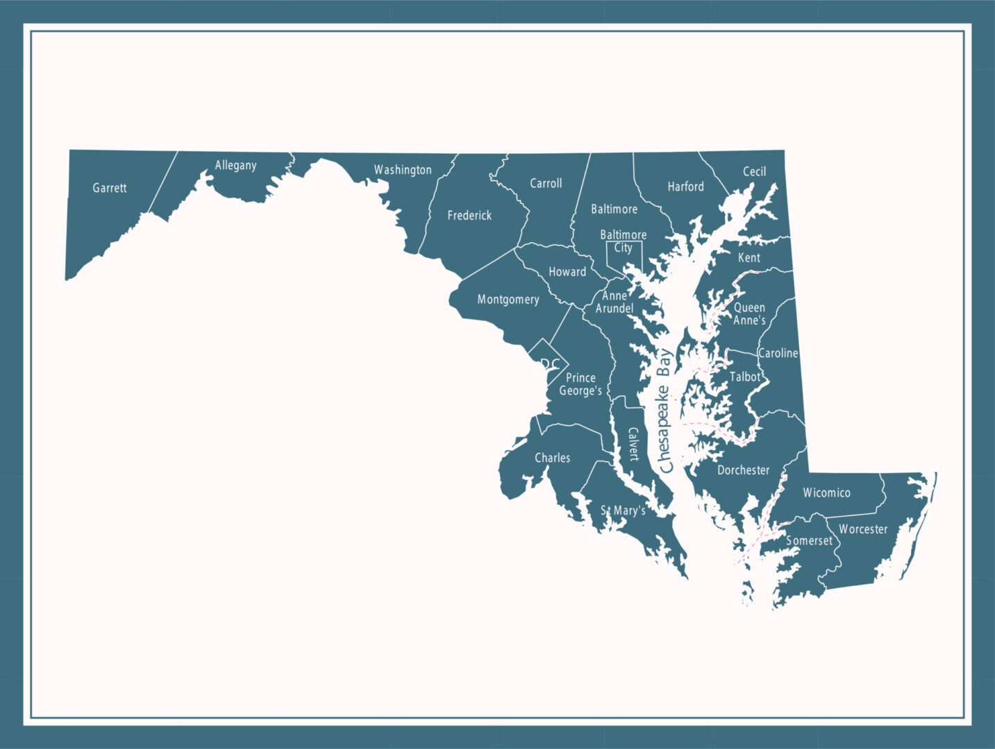 Maryland counties map printable